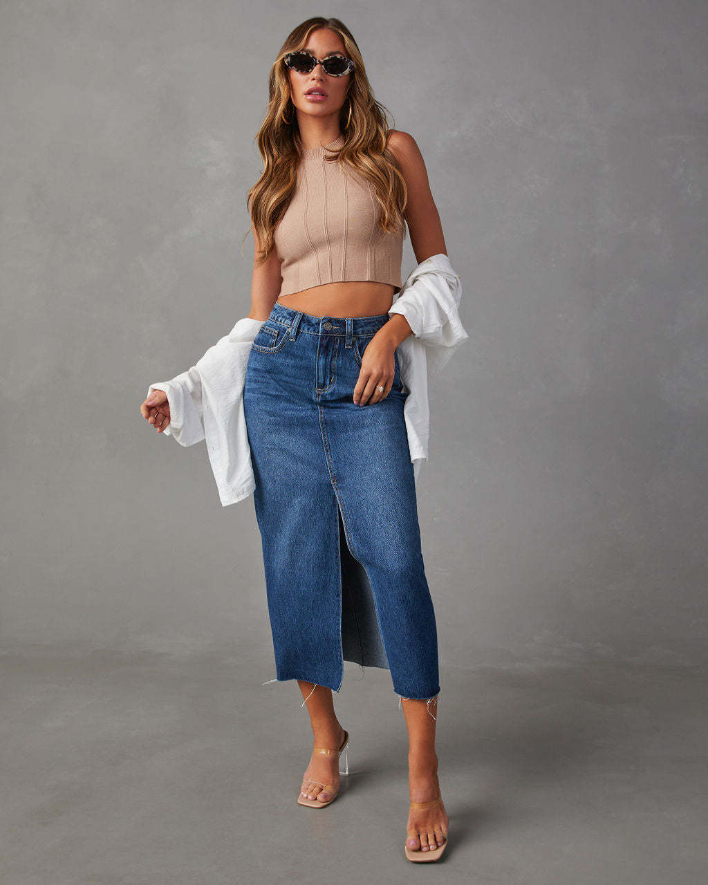 Damen Bleistiftkleid aus Jeans Mit Seitlichem Schlitz