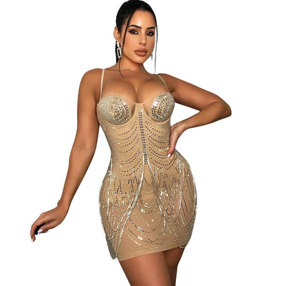 Strassverziertes Damen Minikleid Glitzernd