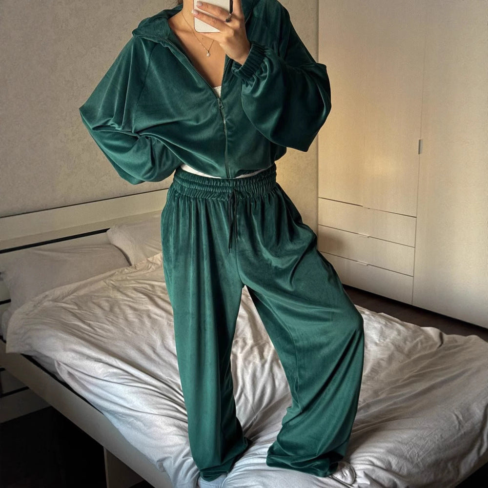 Damen Velours-Set Hochkragen Weitschnitt