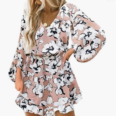 Damen Kleid Kurzarm mit Puffärmeln Norvielle