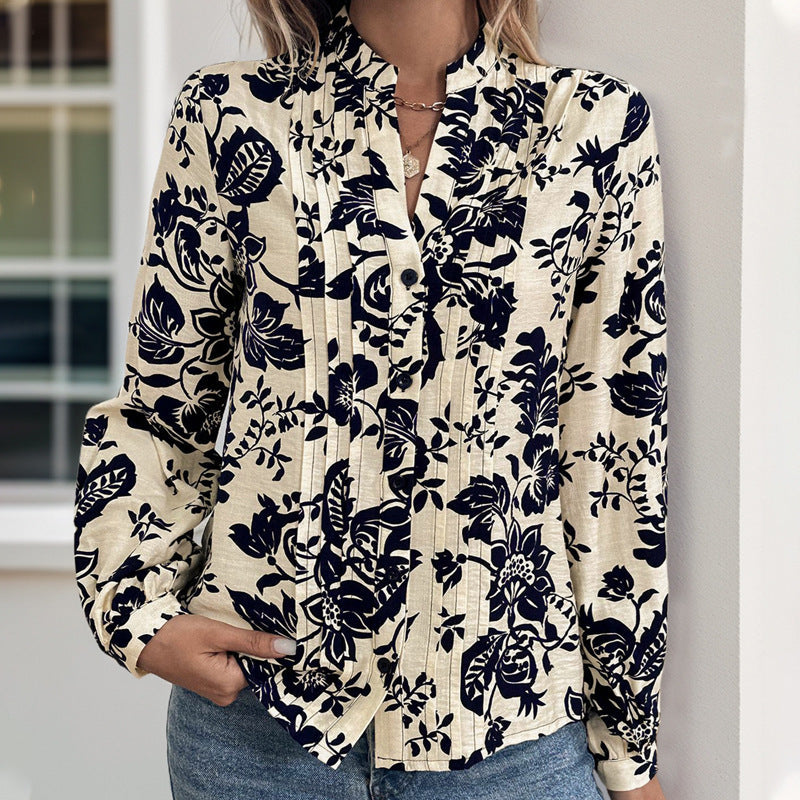 Damen Bluse Floralmuster Elegante Faltendetails Norvielle