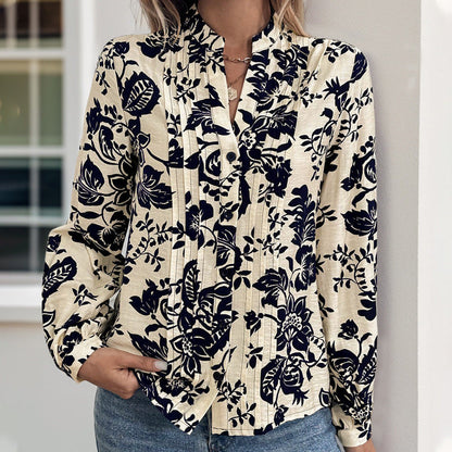 Damen Bluse Floralmuster Elegante Faltendetails Norvielle