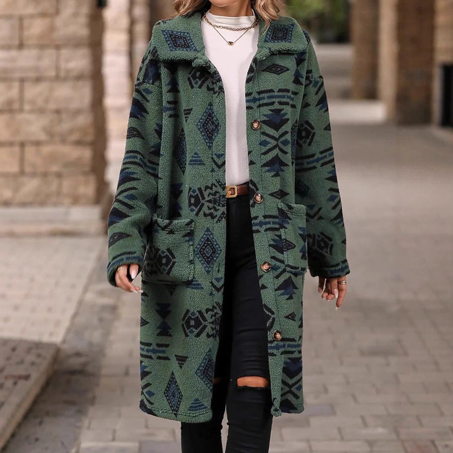 Damen Langarmjacke Geometrisches Muster Norvielle