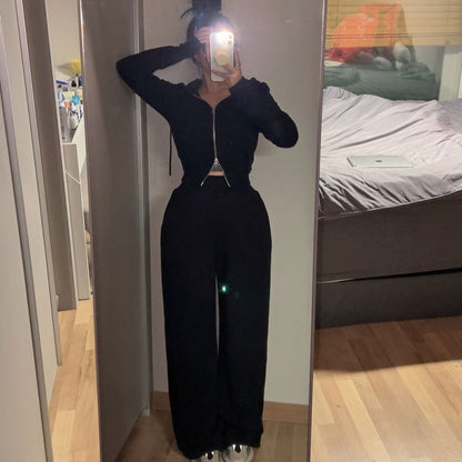 Damen Set Cropped Jacke Elastische Hose