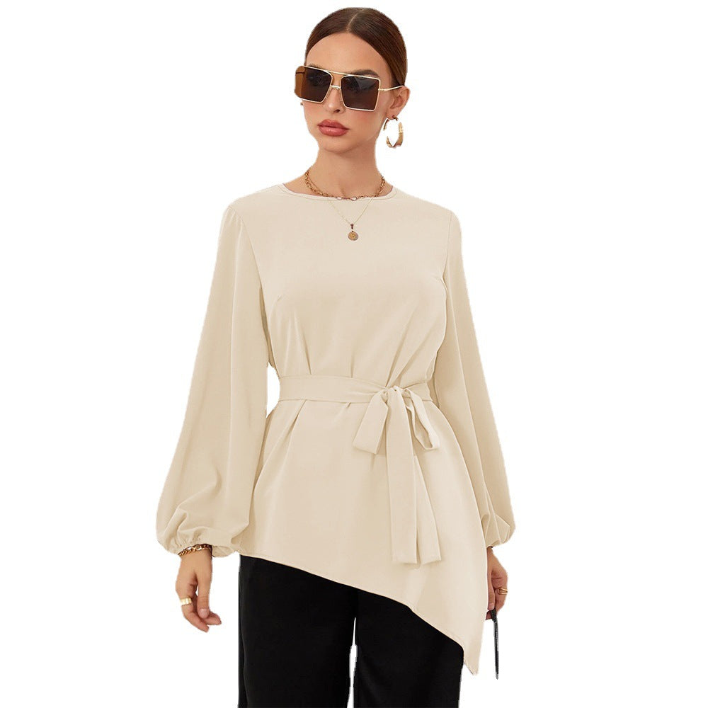 Damen Asymmetrisches Blusenhemd mit Taillengürtel