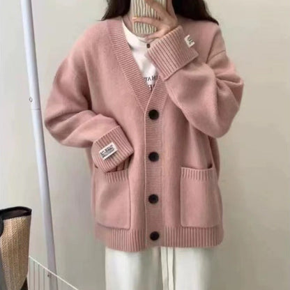 Damen Strickjacke V-Ausschnitt Große Taschen Norvielle