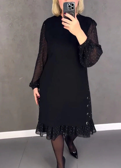 Damen Kleid Voluminöse Ärmel Durchbrochener Saum Norvielle