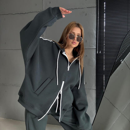 Damen Hoodie Doppelreißverschluss Lässiger Schnitt Norvielle
