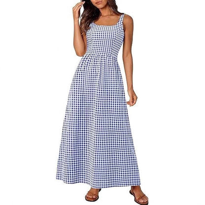 Damen Maxikleid Karomuster Elastisch Verstellbare Träger Norvielle - Norvielle