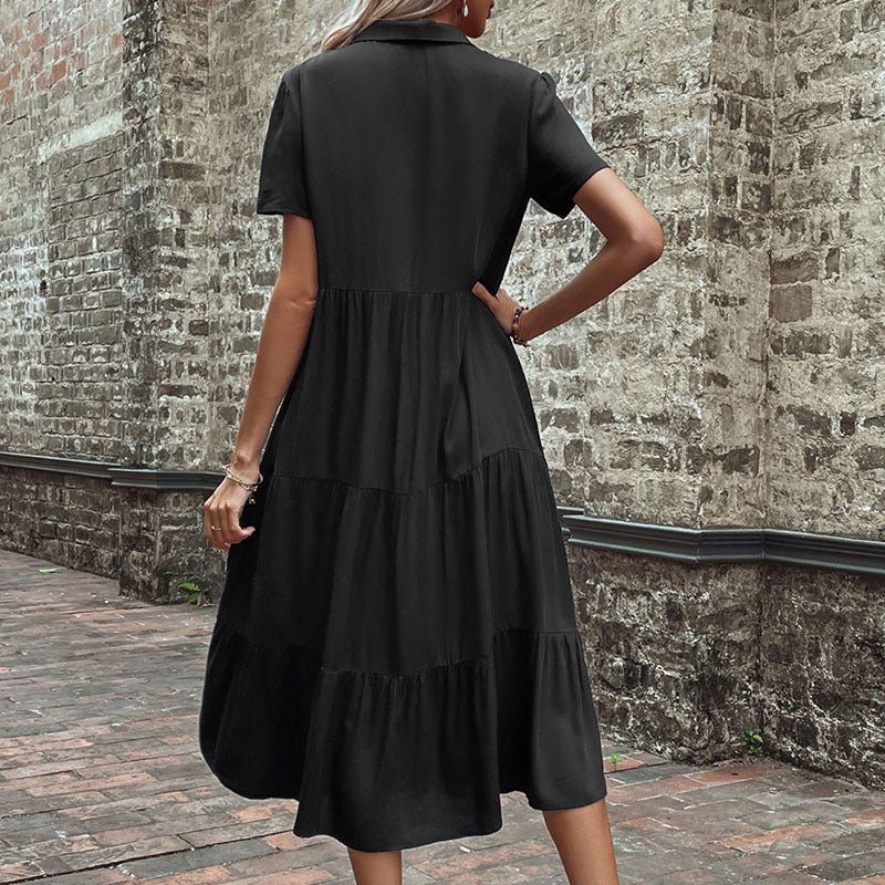 Damen Maxikleid mit Knöpfen und Rüschen Norvielle