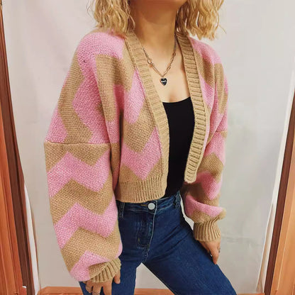 Damen Strickjacke Chevron-Muster Breite Ärmel Norvielle
