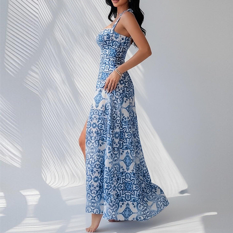Damen Maxikleid Spitze Seitenschlitze Norvielle