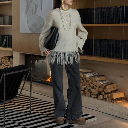 Damen Strickpullover mit Fransen Norvielle