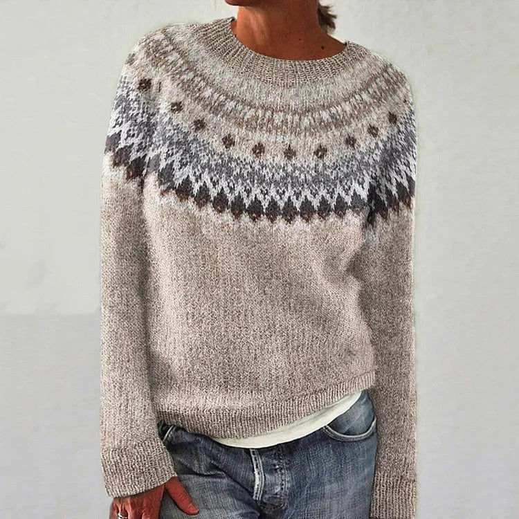 Damen Strickpullover Lebendiges Muster Komfortschnitt Norvielle