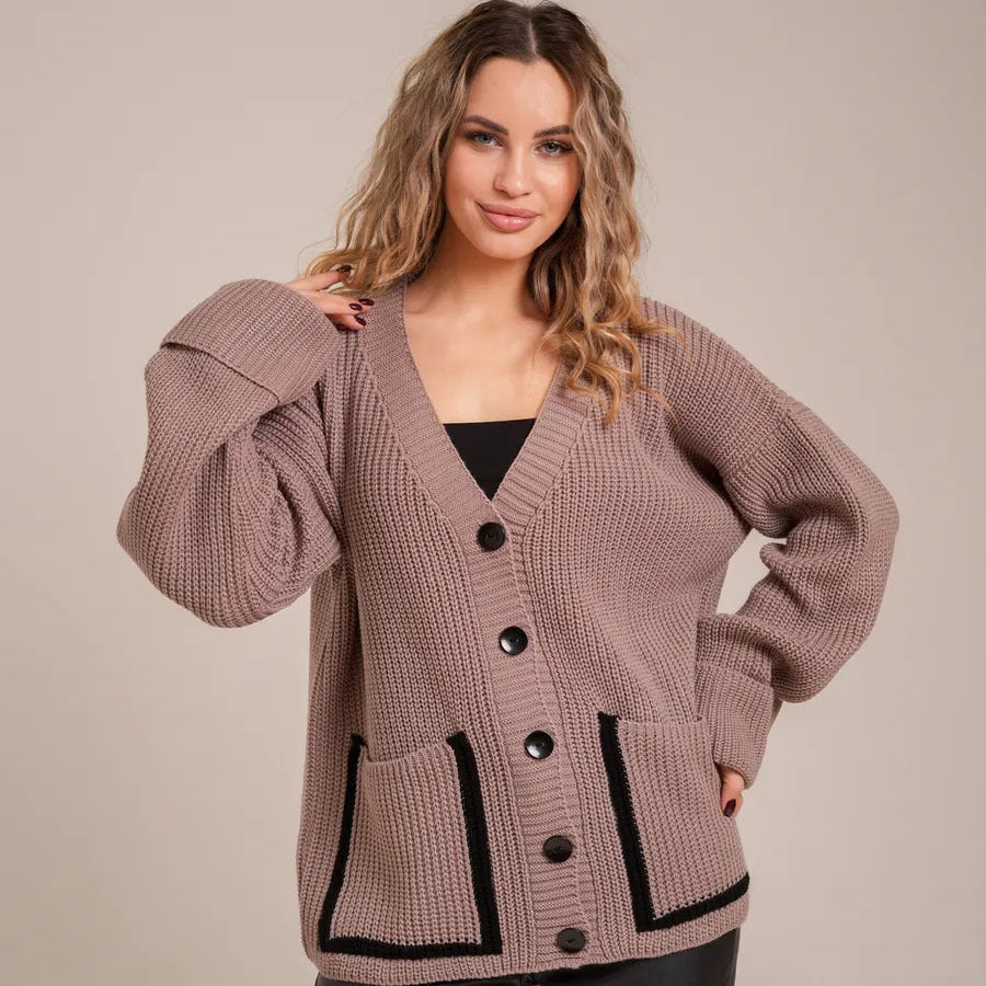 Damen Strickjacke Lässiger Schnitt Mit Taschen Beige - Norvielle