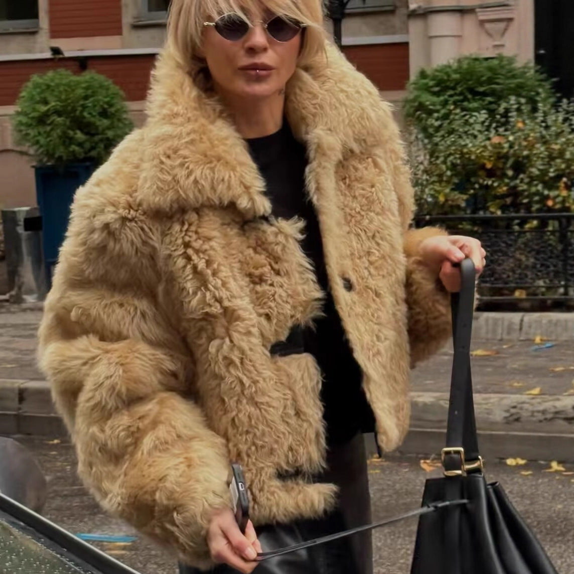 Damen Teddyjacke Kuschelig Knopfverschluss Norvielle