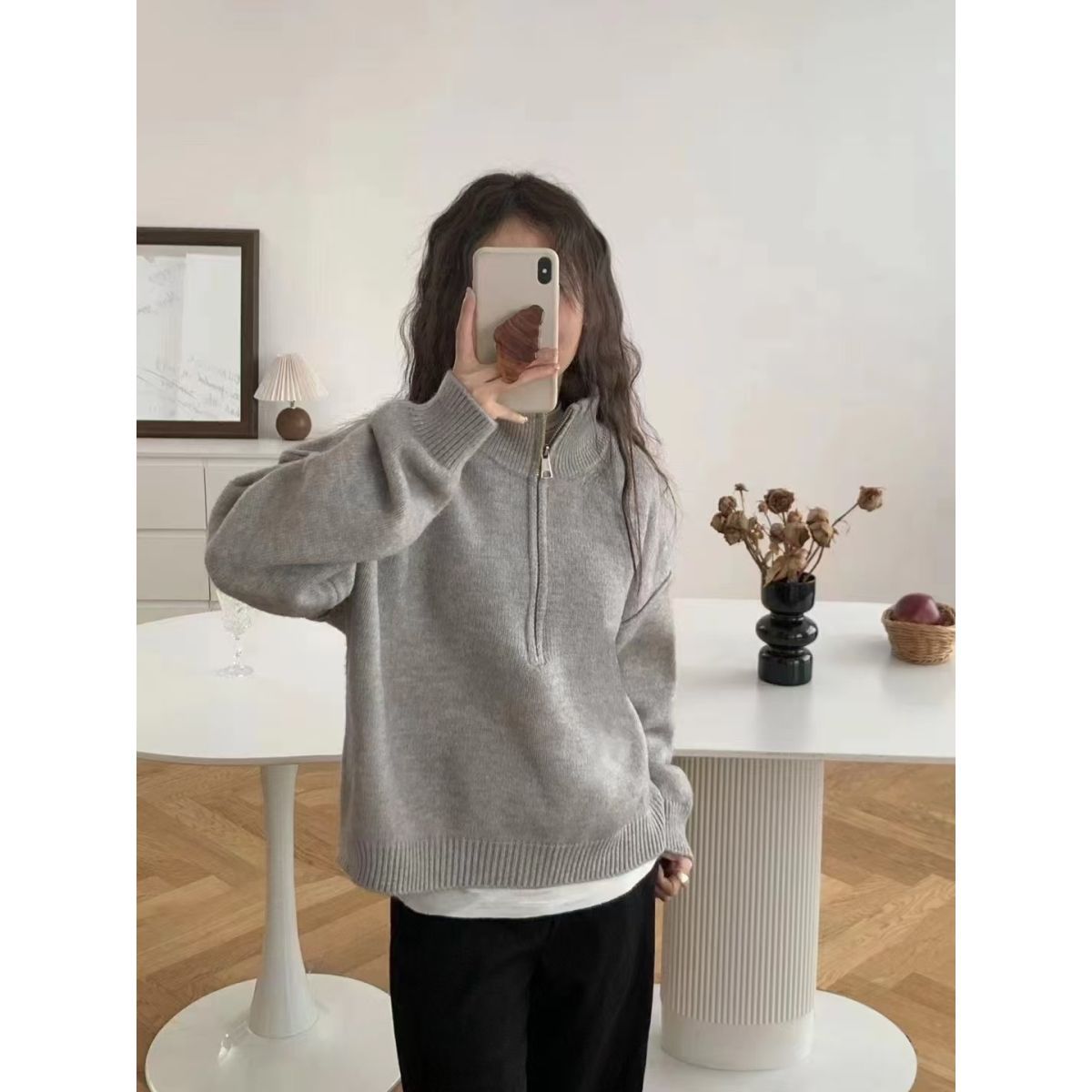 Damen Pullover Halb-Reißverschluss Norvielle