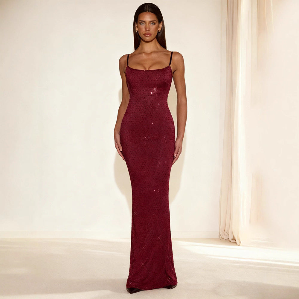 Damen Paillettenkleid Spaghettiträger Figurbetont