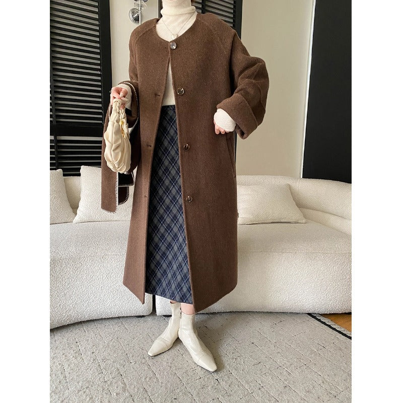 Damen Oversized-Mantel Asymmetrischer Kragen Seitenschlitzen Norvielle