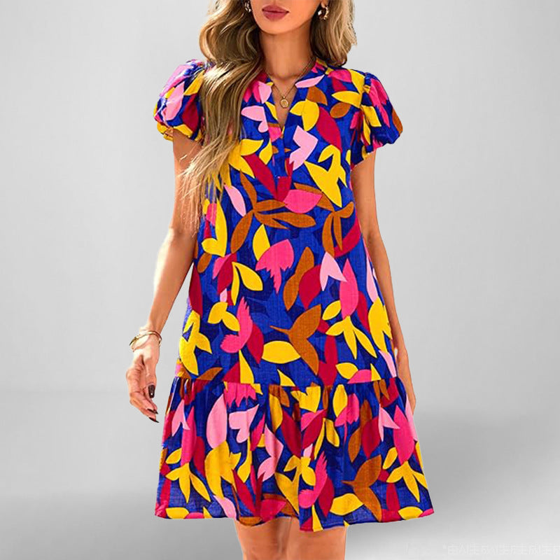 Damen Kurzarm Kleid Fließend Rüschensaum Norvielle