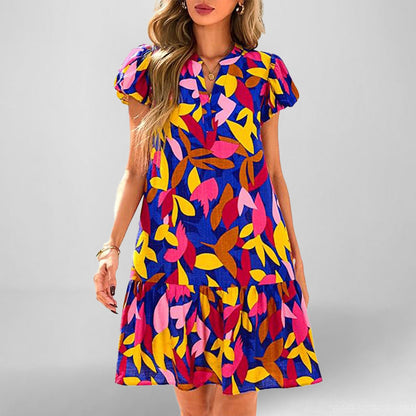 Damen Kurzarm Kleid Fließend Rüschensaum Norvielle