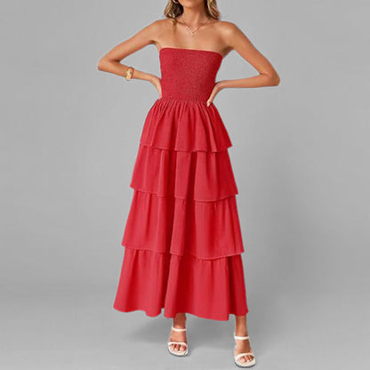 Damen Maxikleid Schulterfrei Voluminöse Rüschen