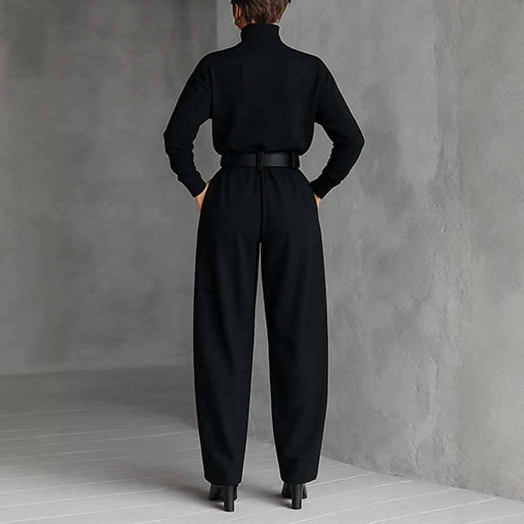 Damen Utility-Jumpsuit Hochkragen Taillengürtel Norvielle