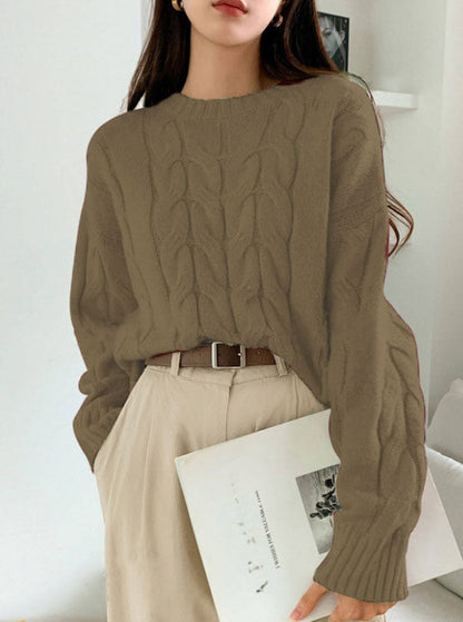 Damen Grobstrickpullover Zopfmuster Weites Modell Norvielle