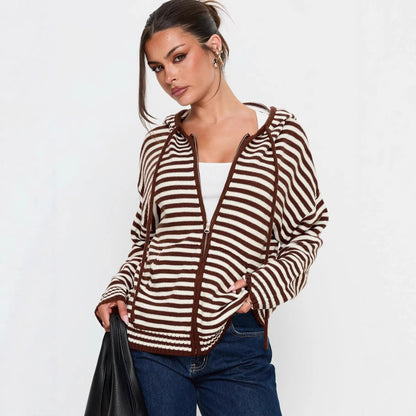 Damen Cardigan Gestreift Hochwertiger Reißverschluss Lässig Norvielle