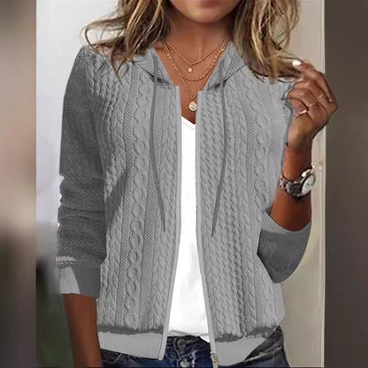 Damen Strickjacke Feines Zopfmuster Kapuze Norvielle