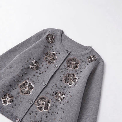 Damen Strickjacke Glitzernde Blüten Norvielle
