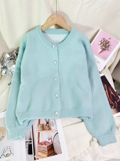 Damen Strickjacke Perlknöpfe Modern Norvielle