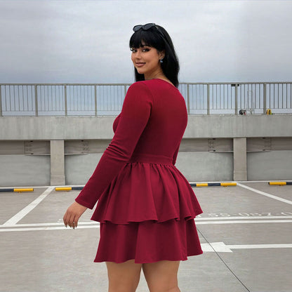 Damen Minikleid Quadratischer Ausschnitt Rüschen Taillenband
