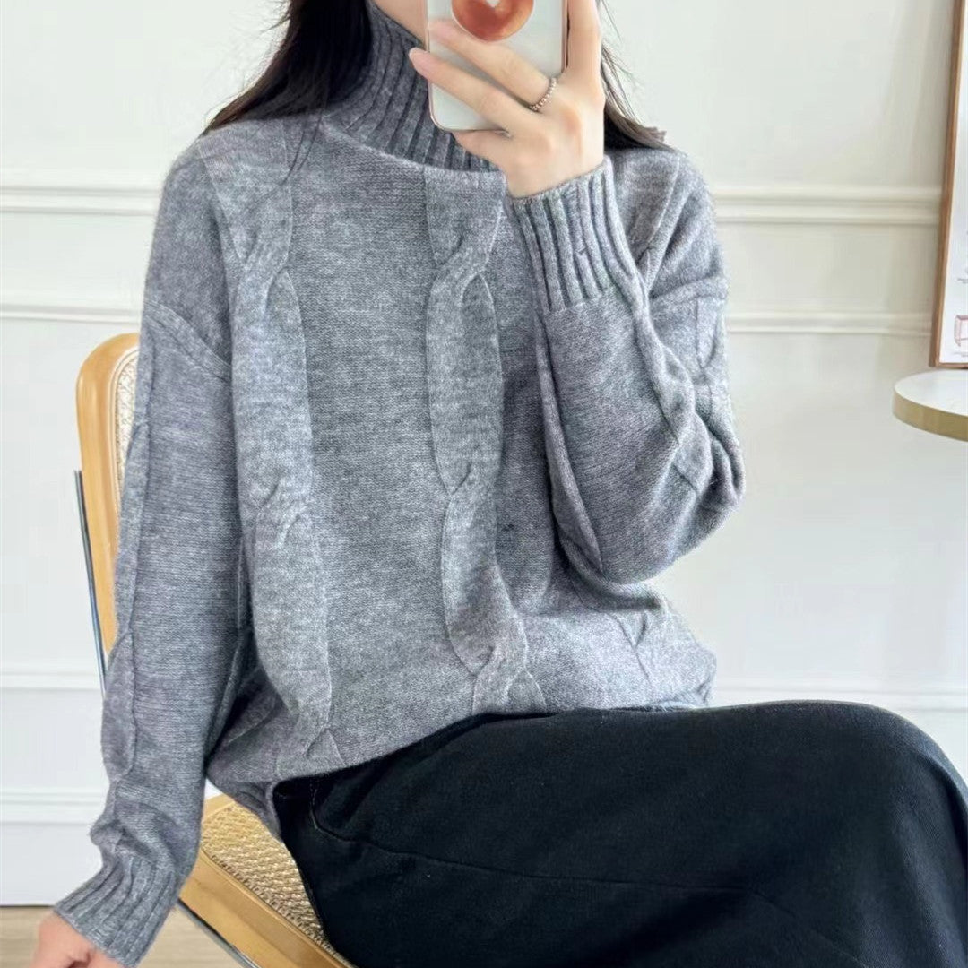 Damen Strickpullover Hohler Kragen Kabelmuster Norvielle