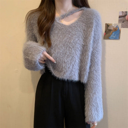 Damen Pullover Flauschig V-Ausschnitt Lässig Norvielle