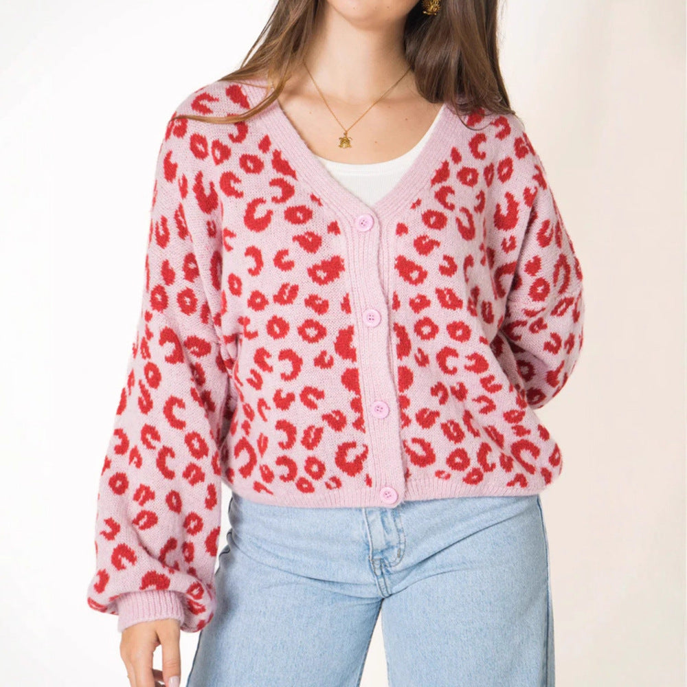 Damen Strickjacke Leopardenmuster Offen - Norvielle