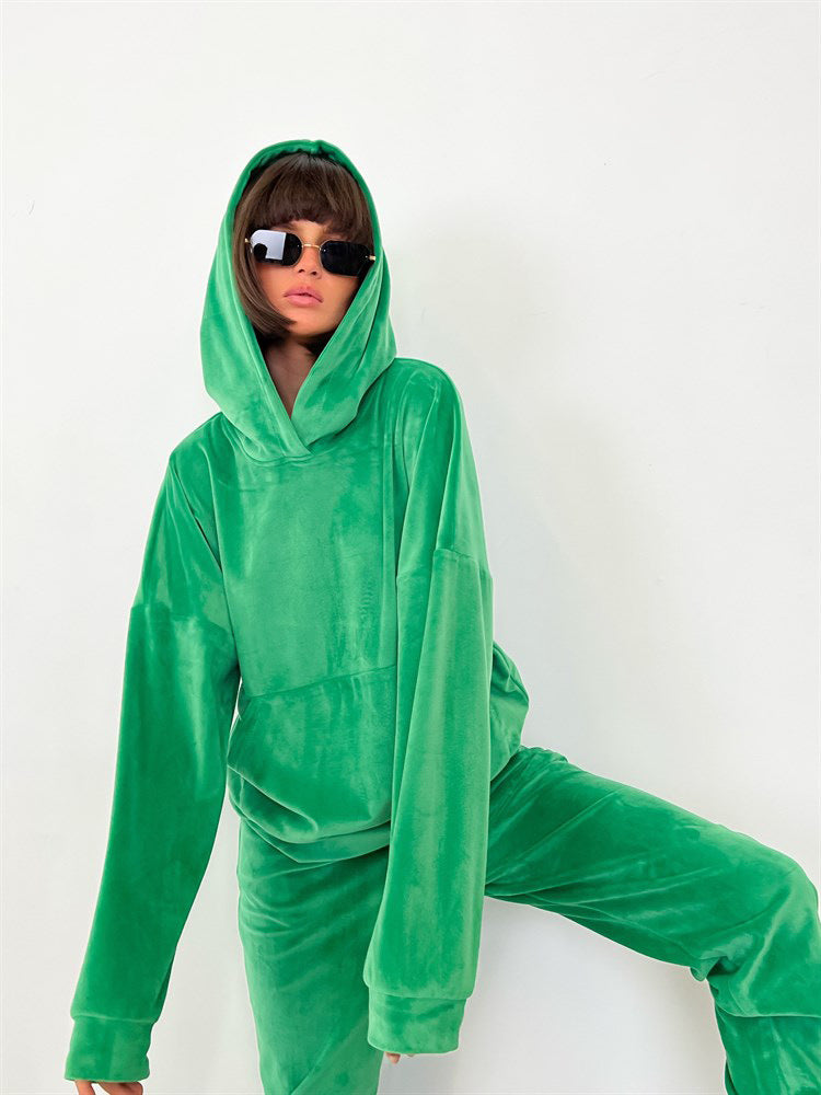 Damen Velours-Sweatanzug mit Kapuze elastisch Norvielle