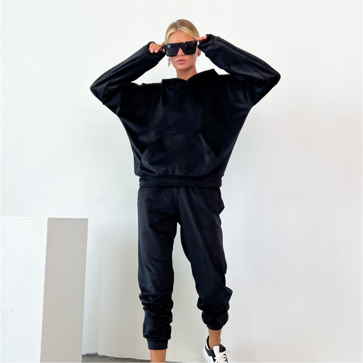 Damen Velours-Sweatanzug mit Kapuze elastisch Norvielle