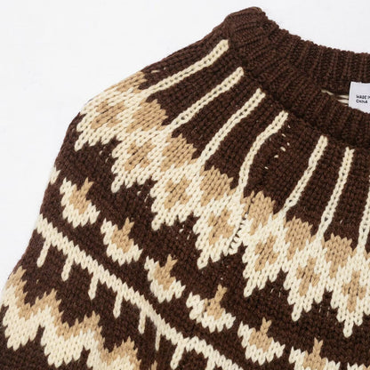 Damen Strickpullover Norweger Muster Überschnittene Schultern