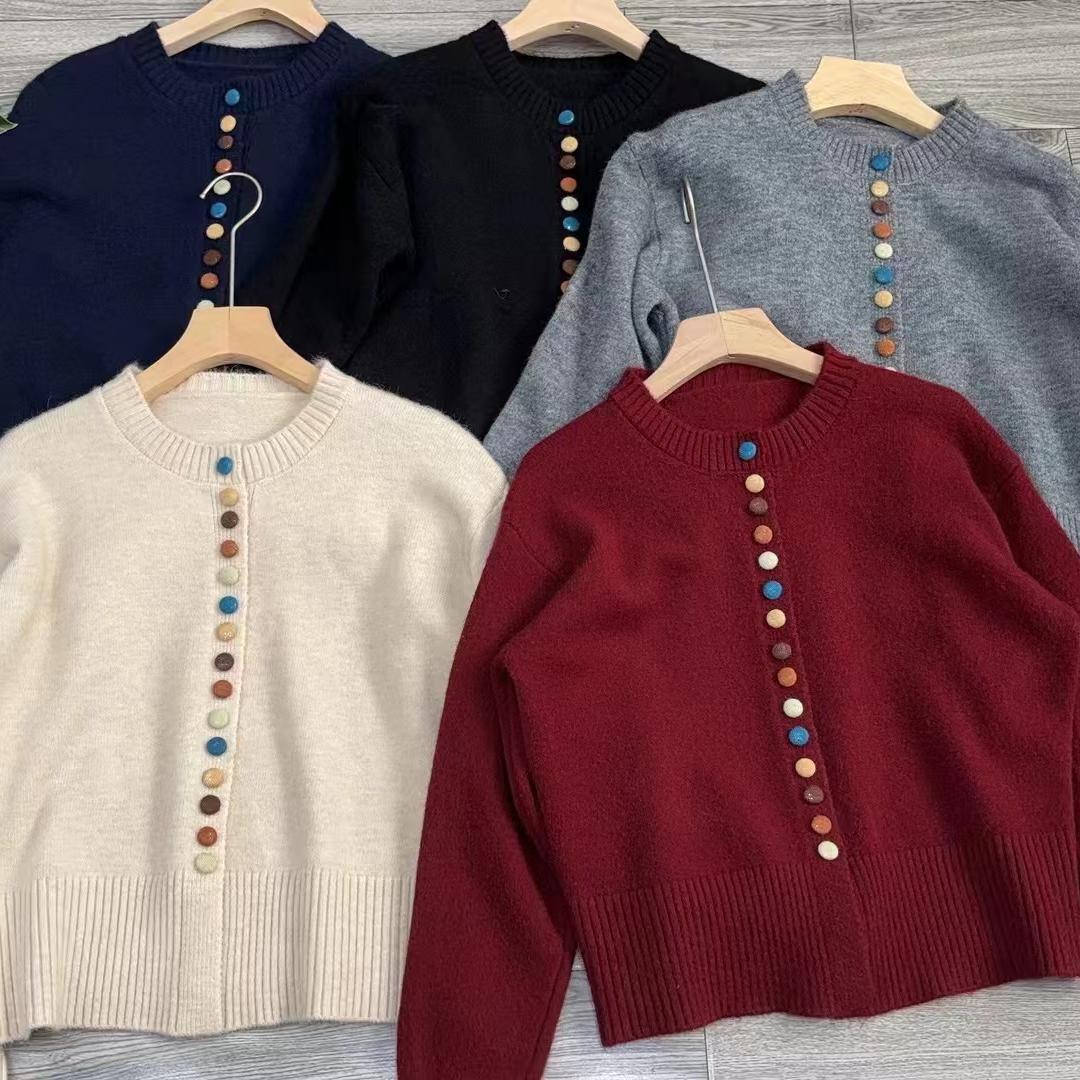 Damen Strickjacke Bunt Knöpfe Lässig