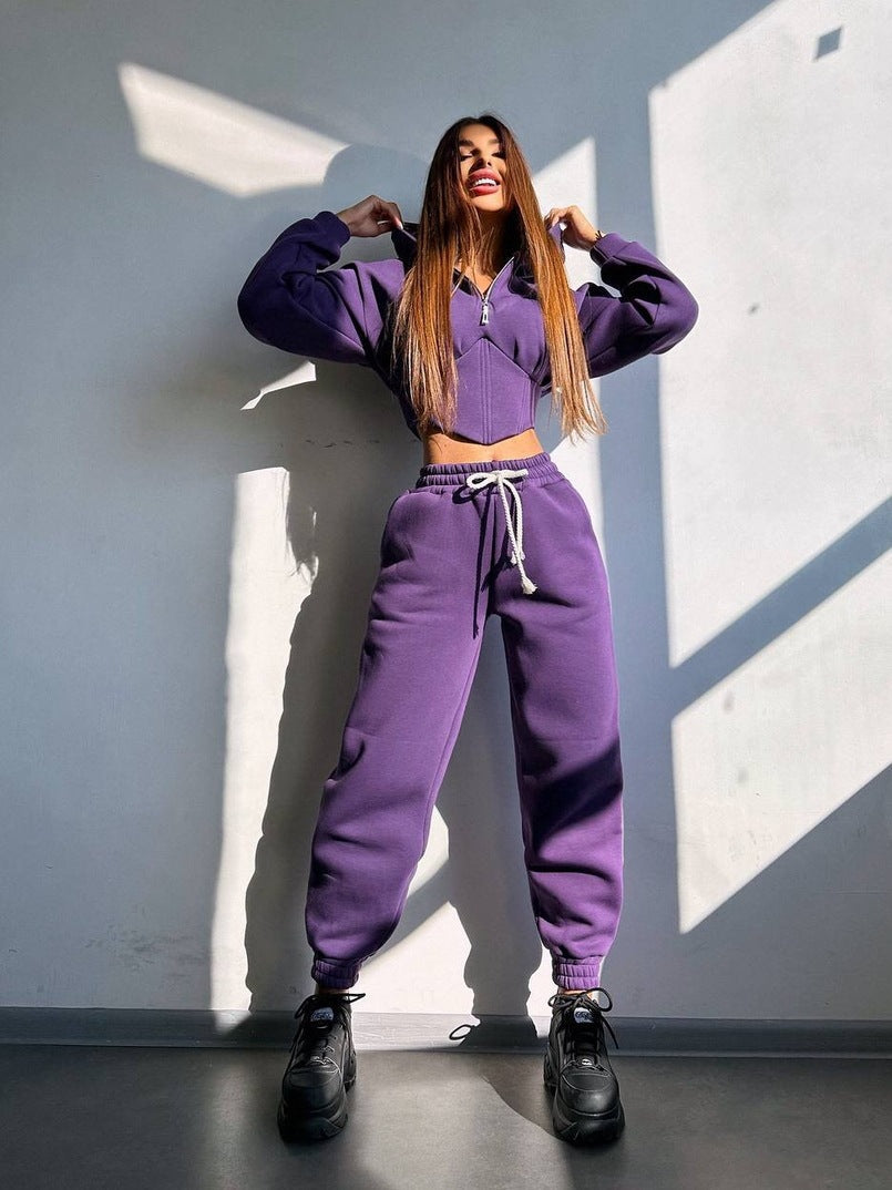 Damen Sportoutfit Cropped Jacke Jogginghose