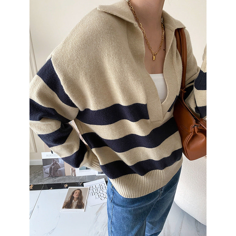 Damen Strickpullover V-Ausschnitt Asymmetrisches Muster Norvielle