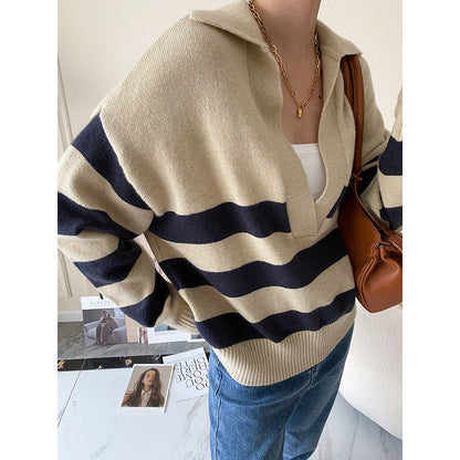 Damen Strickpullover V-Ausschnitt Asymmetrisches Muster Norvielle