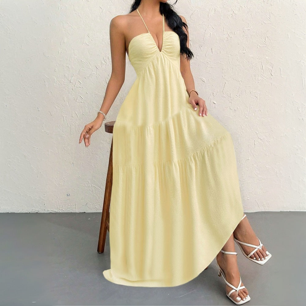 Damen Maxikleid V-Ausschnitt Volants Norvielle