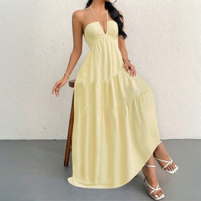 Damen Maxikleid V-Ausschnitt Volants Norvielle