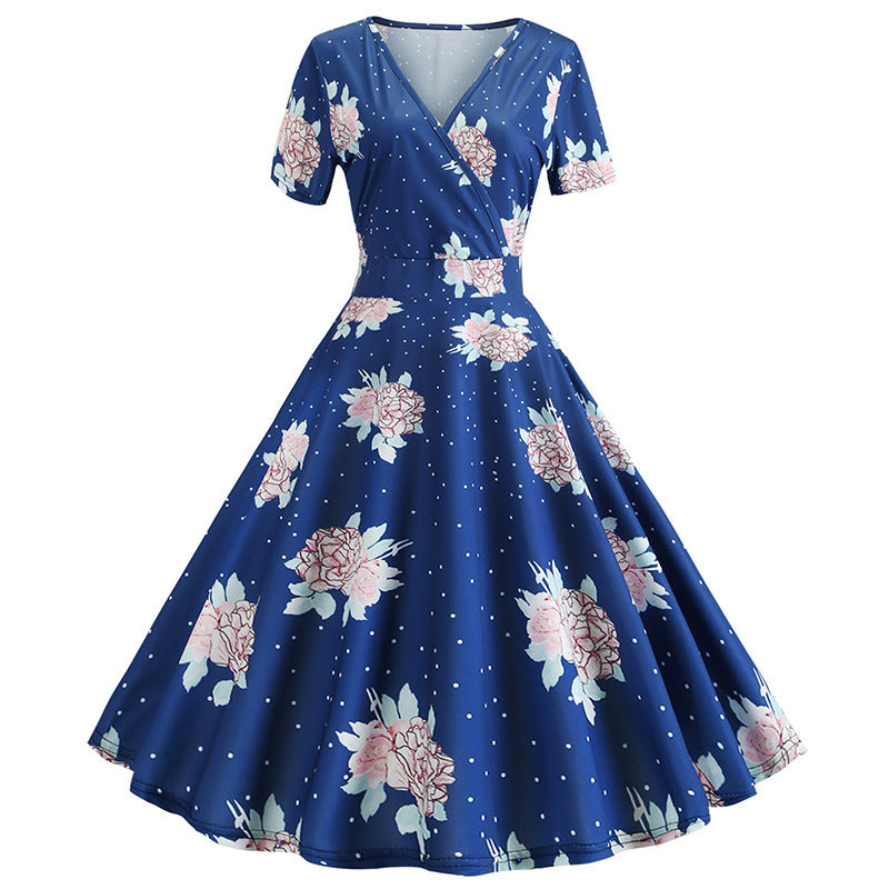 Damen Wickelkleid Floralmuster Punkte Norvielle