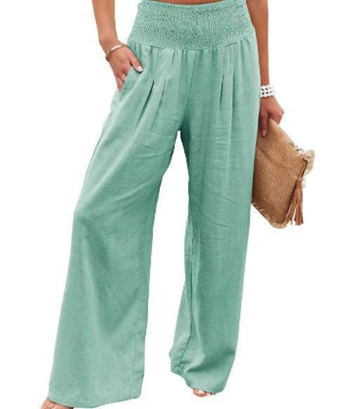 Damen Palazzo-Hose Elastischer Bund Seitentaschen