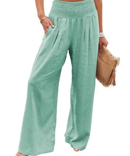 Damen Palazzo-Hose Elastischer Bund Seitentaschen