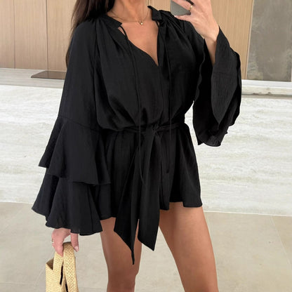 Damen Kaftan-Oberteil Weite Ärmel Taillengürtel Norvielle