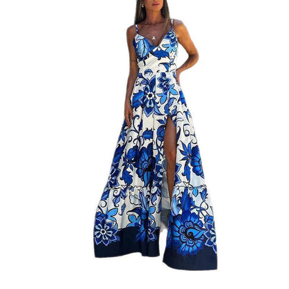 Damen Maxikleid Floralmuster Hochschlitz Norvielle